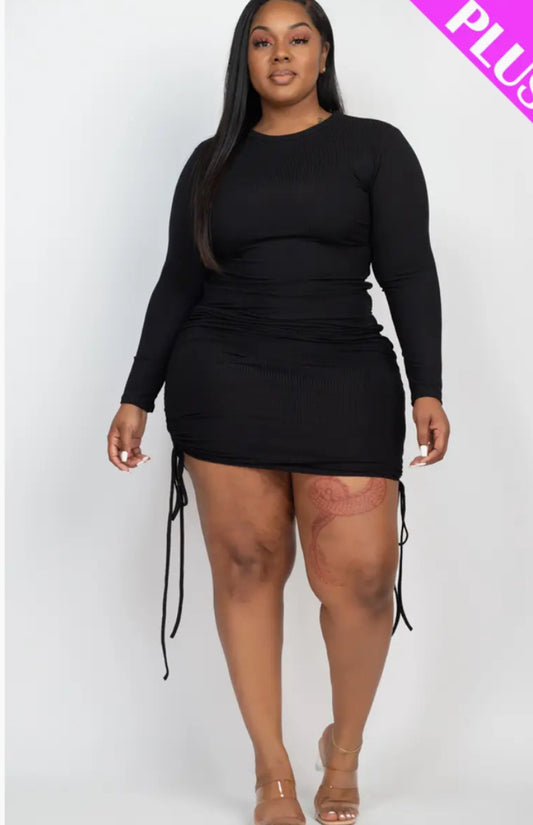 Curvy Ribbed Bodycon Dress: black