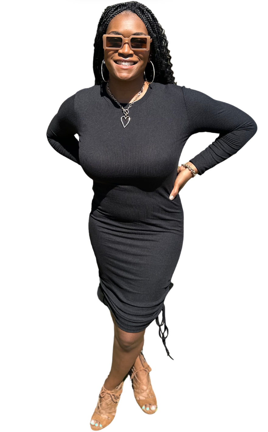 Curvy Ribbed Bodycon Dress: black